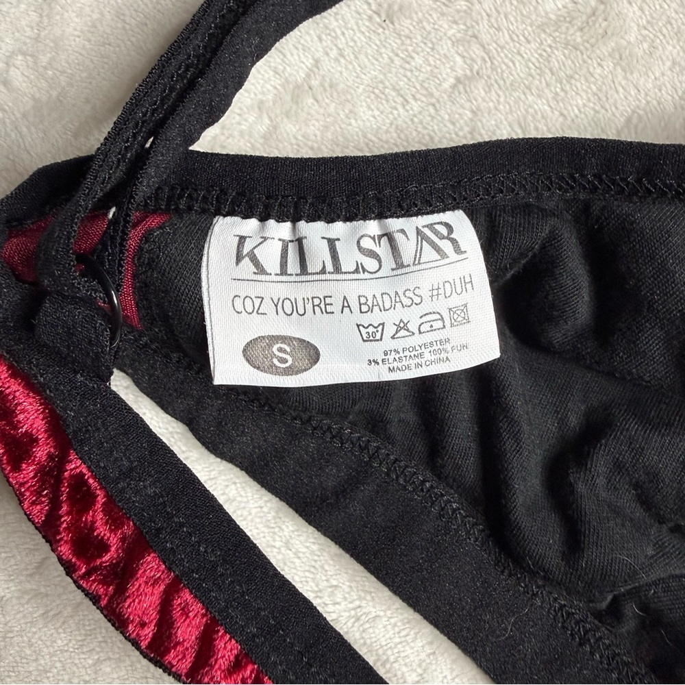 KillStar Black Velvet Bralette Red Bra Women’s Size Small - Picture 3 of 3